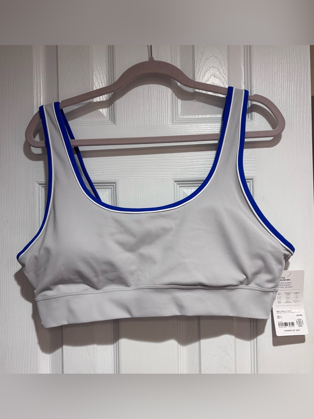 NWT Athleta Breathe Longline Bra XL A-C Cups Gray Blue Trim Sports Bra